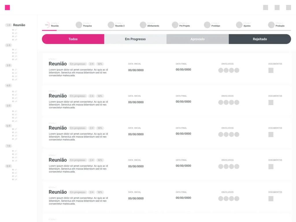Wireframe de média fidelidade do teste FirstDoor.